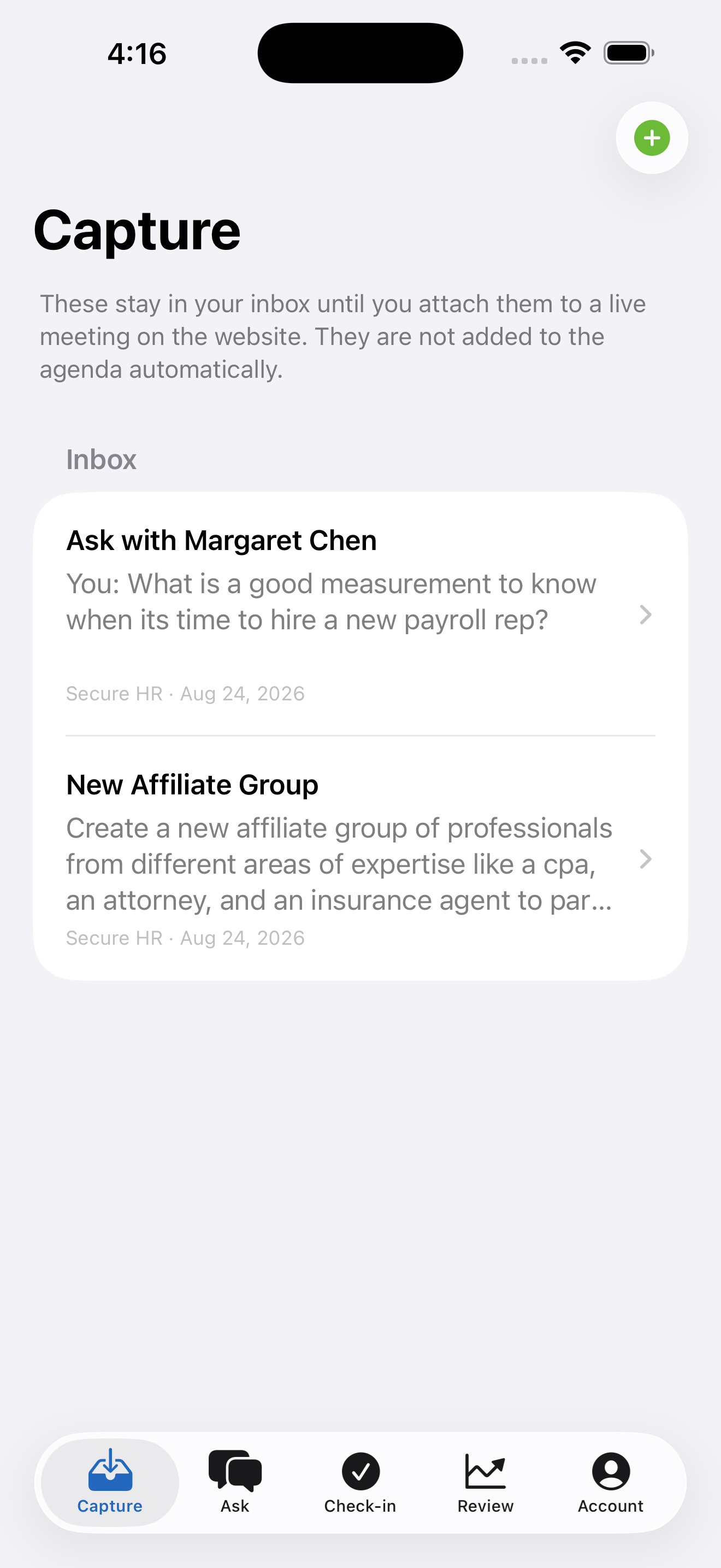Capture thoughts on iPhone for the next live meeting