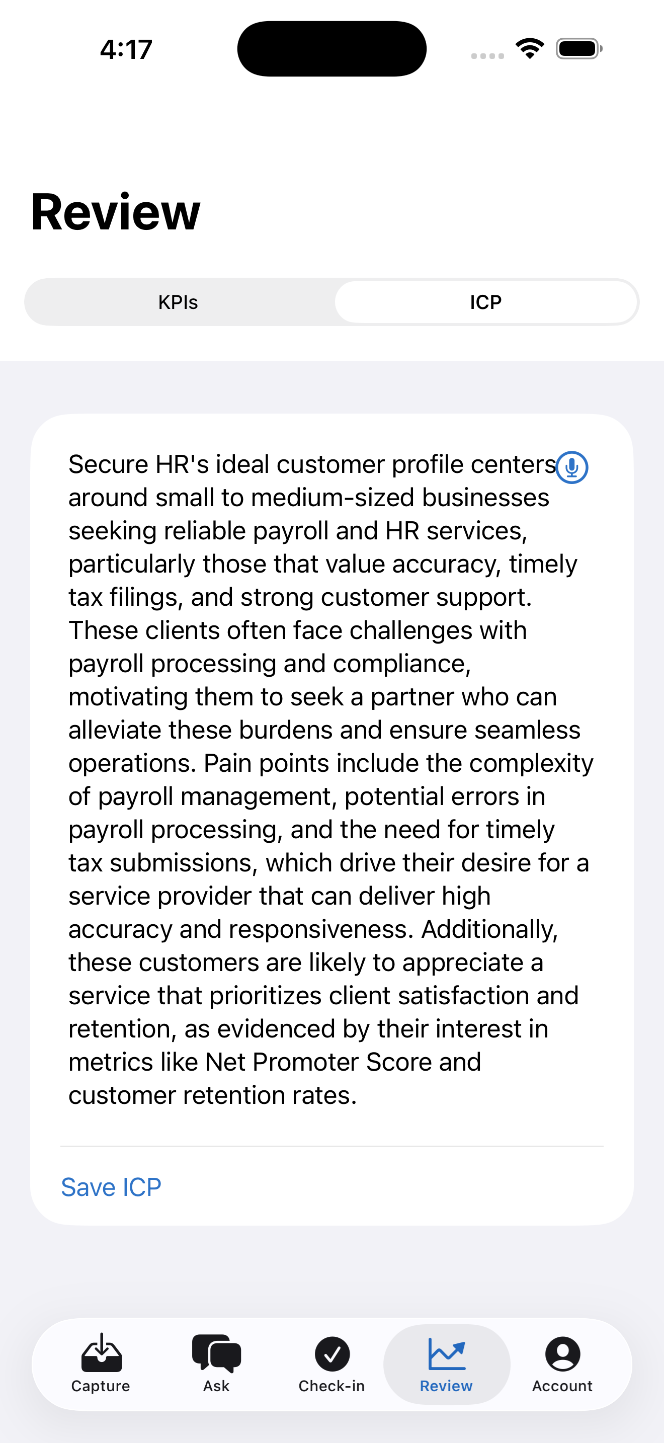 Ideal customer profile review and edit on iPhone