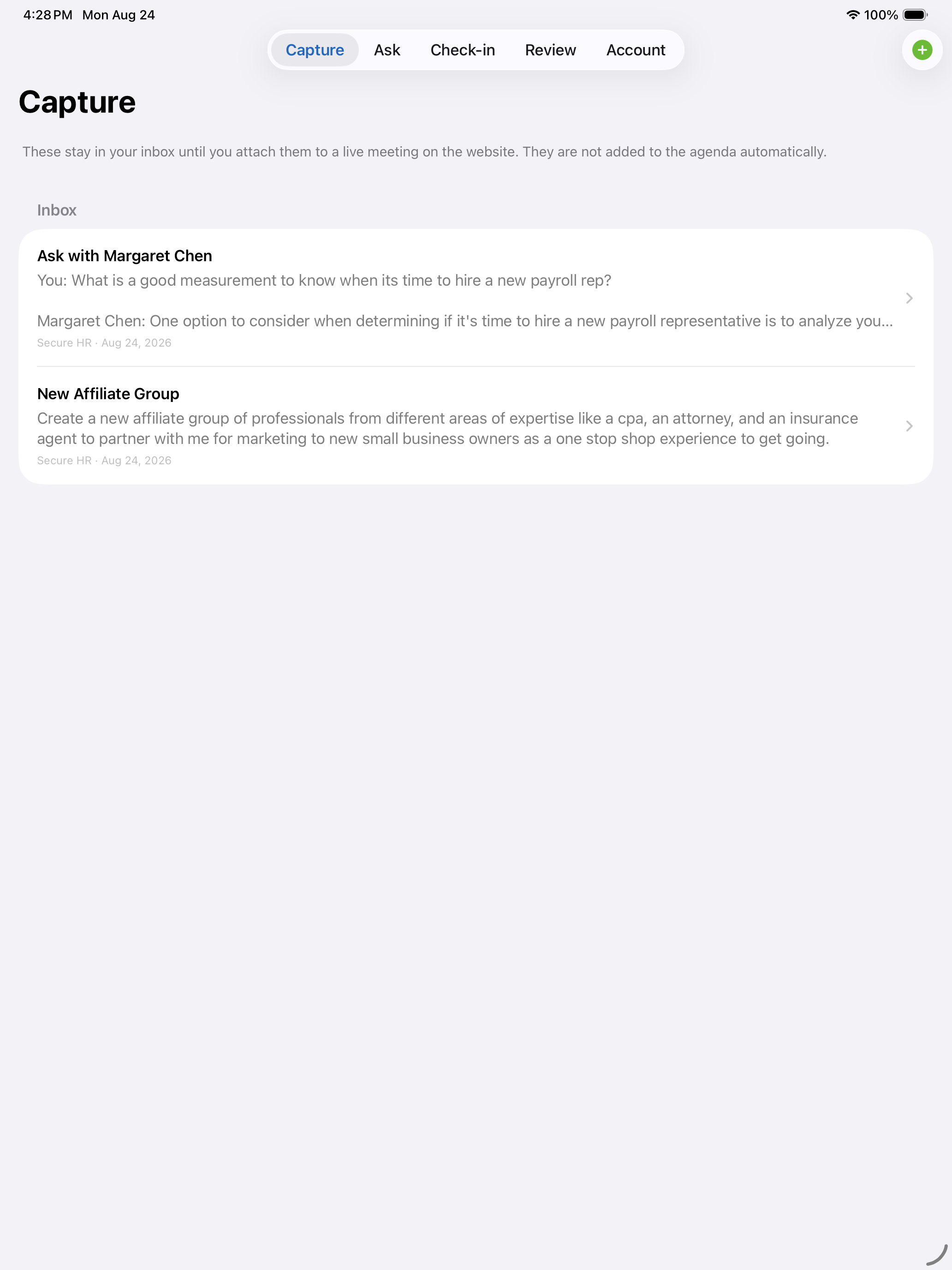 Capture inbox on iPad